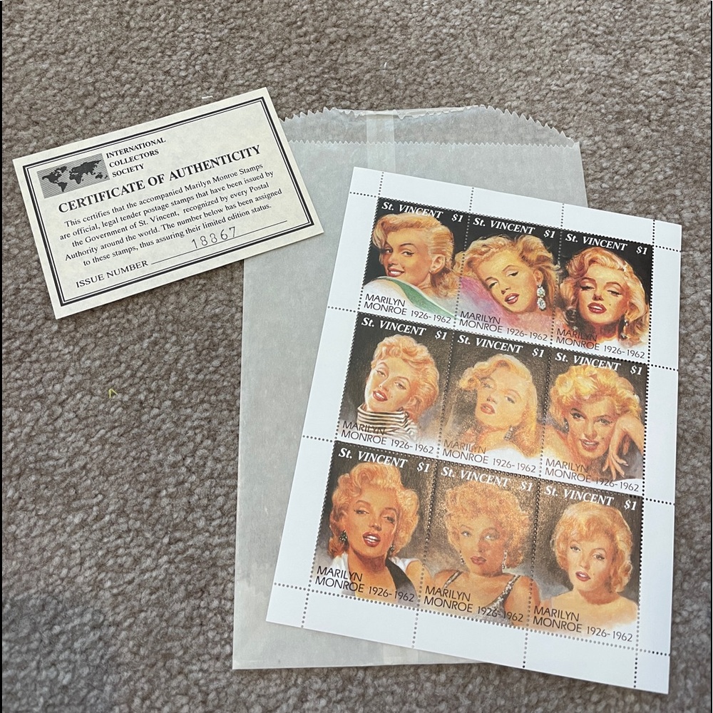 1994 Marilyn Monroe $1 stamps, nine stamps.